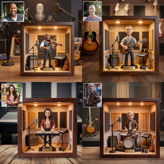 Music Studio Diorama – Custom Instrument - Personalized Guitar Wooden Frame LED Light