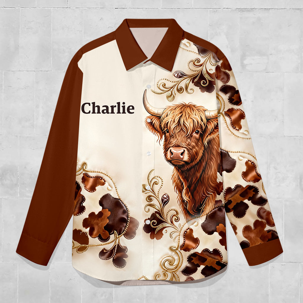 Love Highland Cow - Personalized Highland Cow Button-Up Shirt