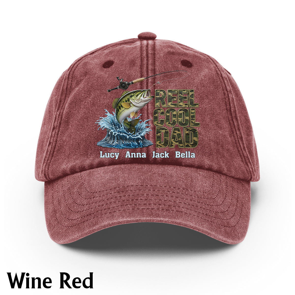 Reel Cool Dad – Personalisierte Angel-Jeanskappe aus gewaschenem Denim