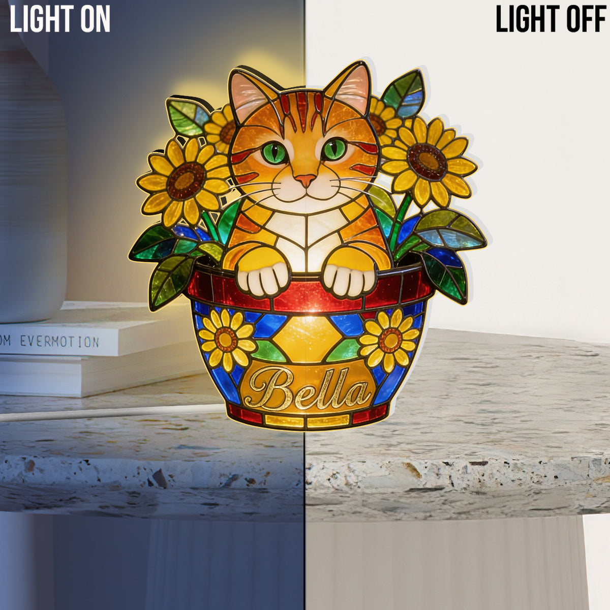 Cute Pets And Flowers - Personalized Cat Acrylic LED Night Light