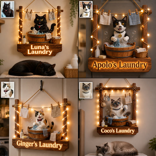 Wäsche Boss - Personalisierte Katzen LED Licht Acrylschild
