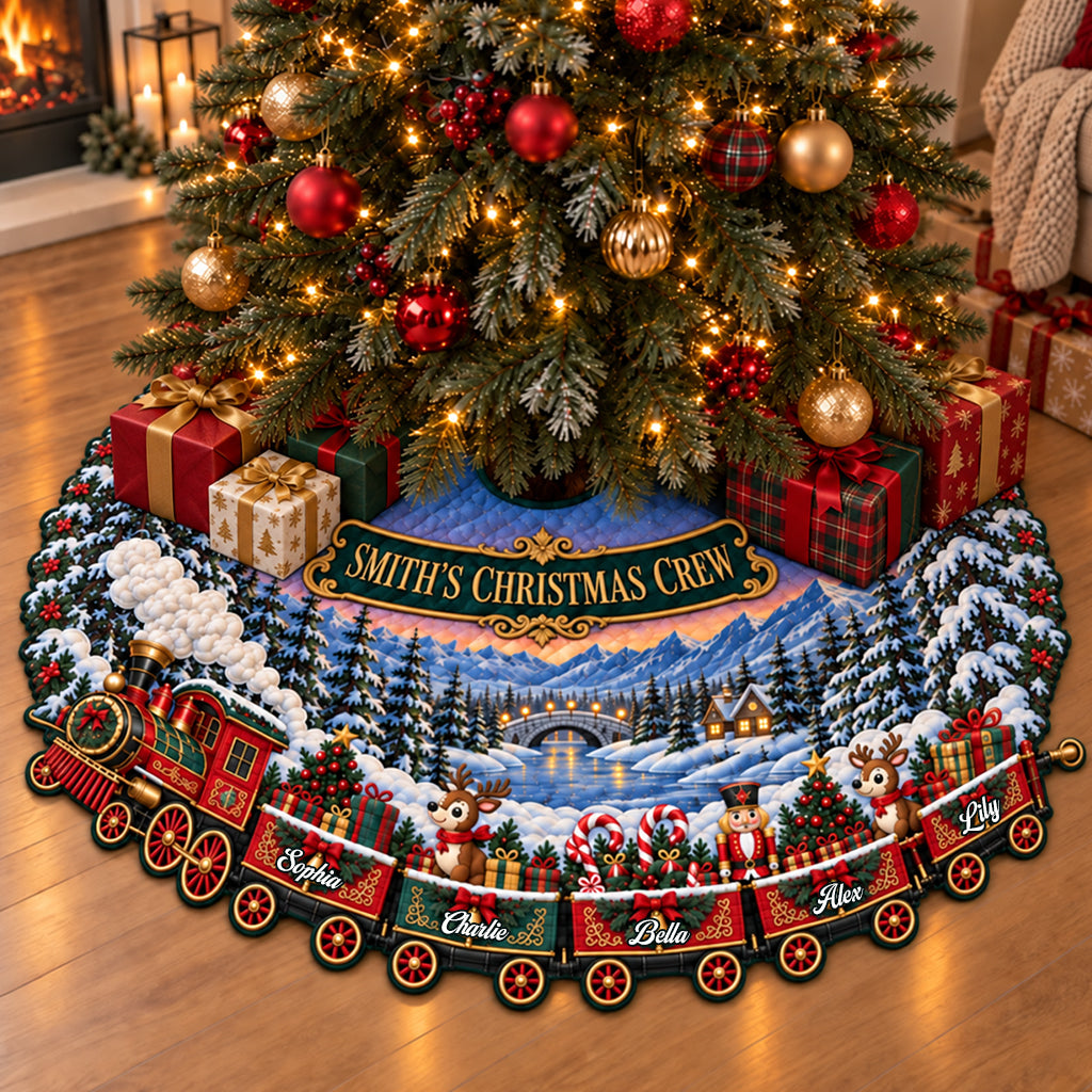 Christmas Train Crew Family Gift - Personalized Family Shaped Tree Skirt
