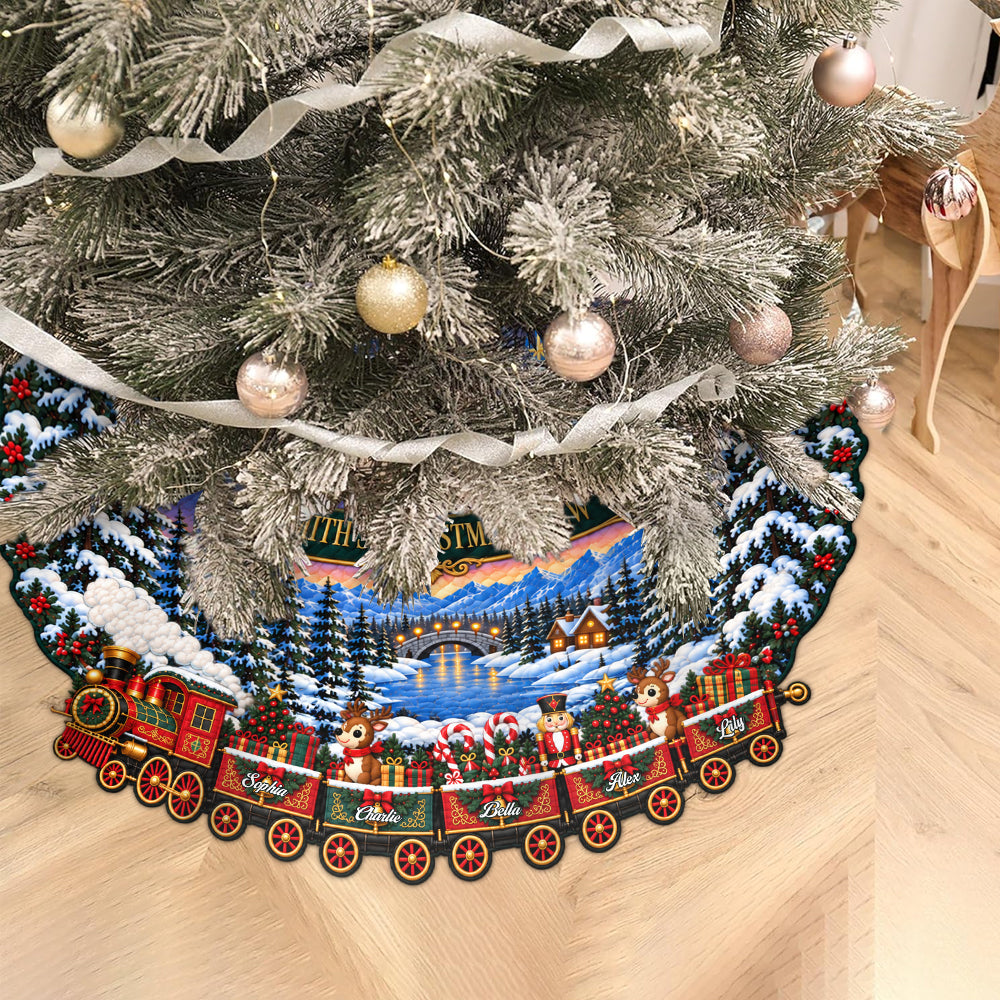 Christmas Train Crew Family Gift - Personalized Family Shaped Tree Skirt