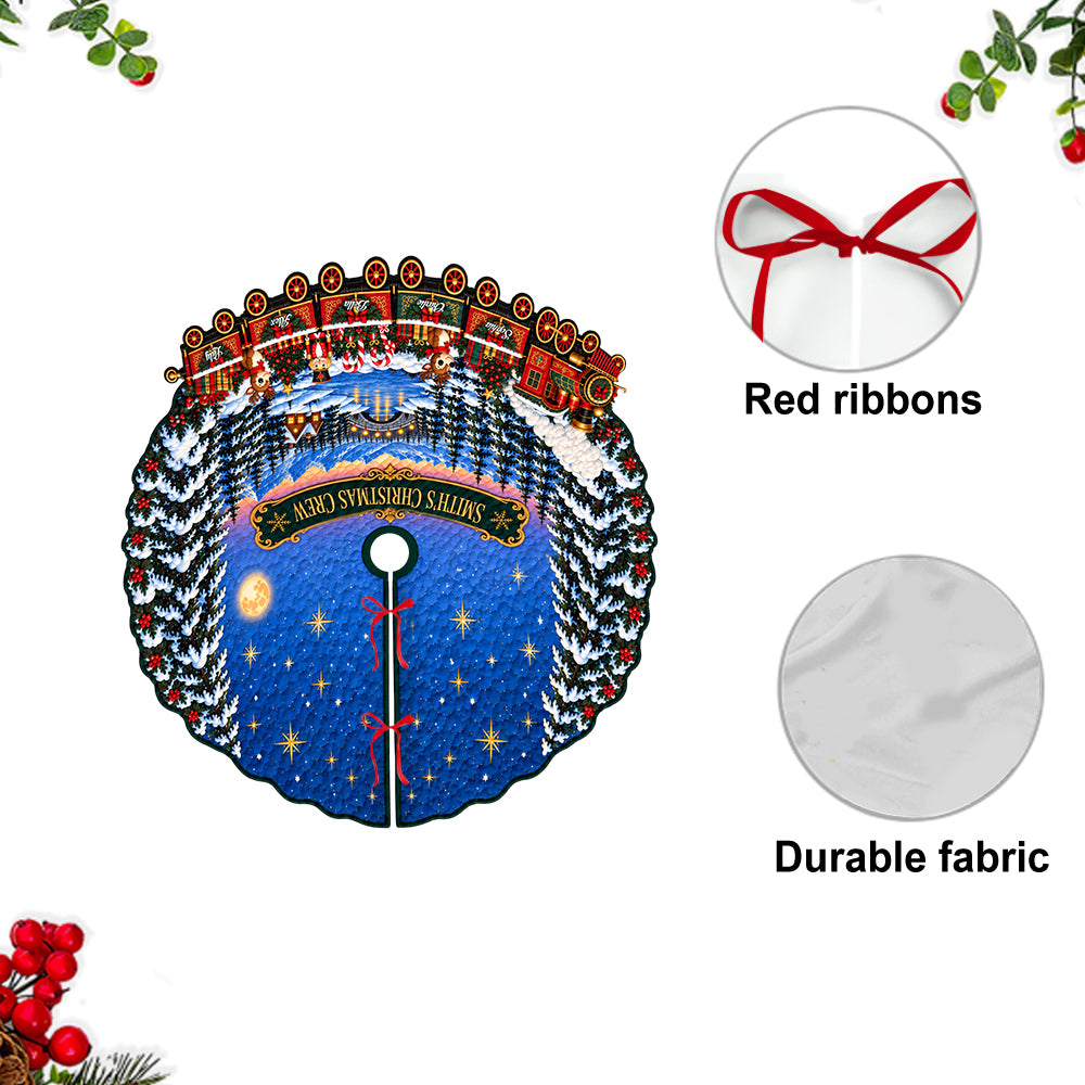 Christmas Train Crew Family Gift - Personalized Family Shaped Tree Skirt