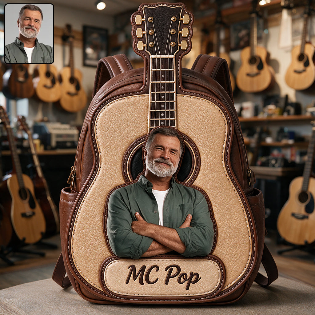 Custom From Any Photo - Personalized Guitar Changeable Leather Patch Backpack