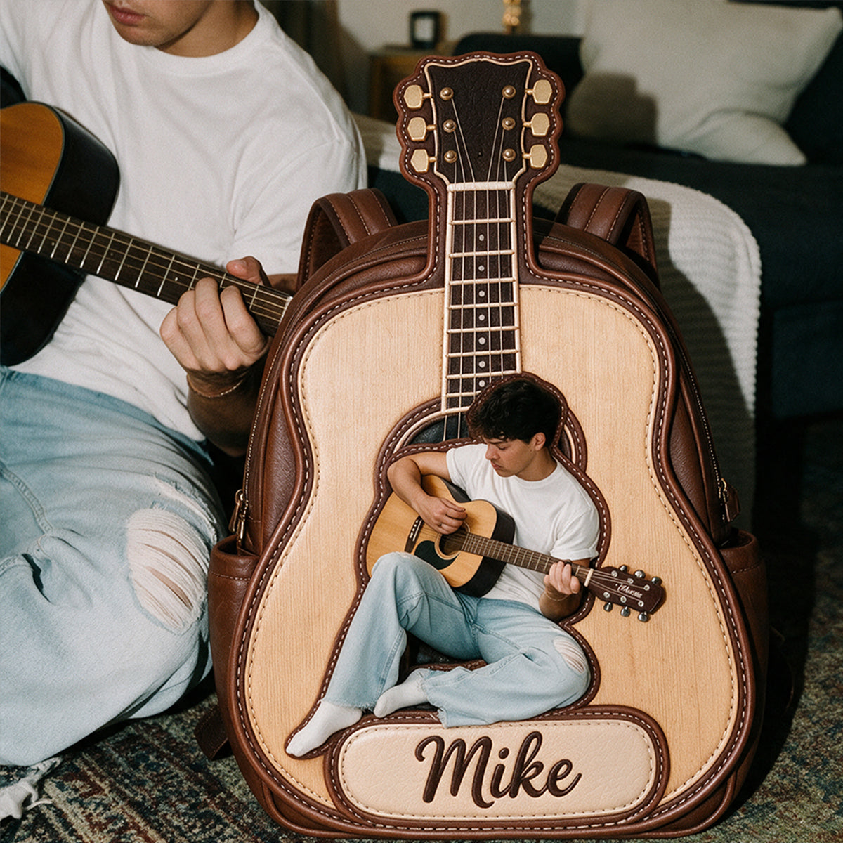 Custom From Any Photo - Personalized Guitar Changeable Leather Patch Backpack