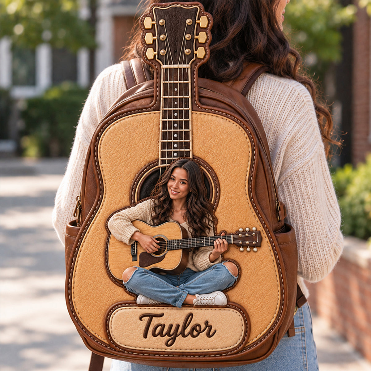 Custom From Any Photo - Personalized Guitar Changeable Leather Patch Backpack