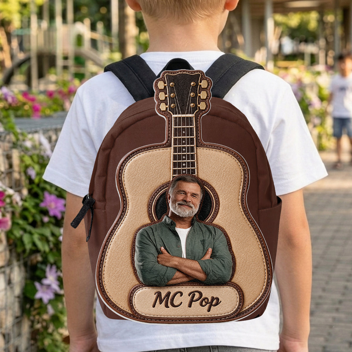 Custom From Any Photo - Personalized Guitar Changeable Leather Patch Backpack