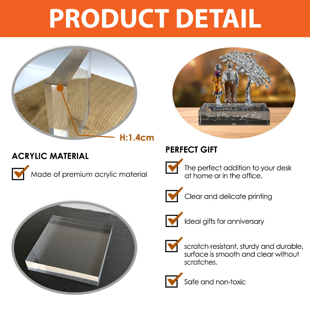 Du und ich, wir schaffen das – Personalisierte Acrylplakette in Pärchenform
