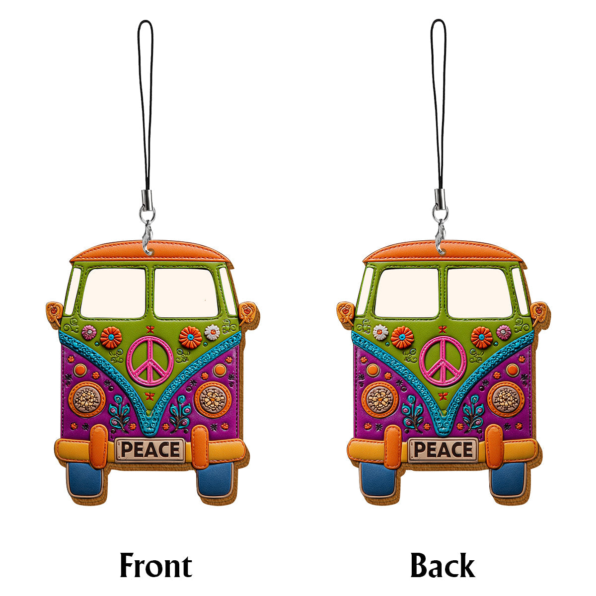 Peace Bus – Personalisierte Hippie-Handyhülle mit Lederanhänger