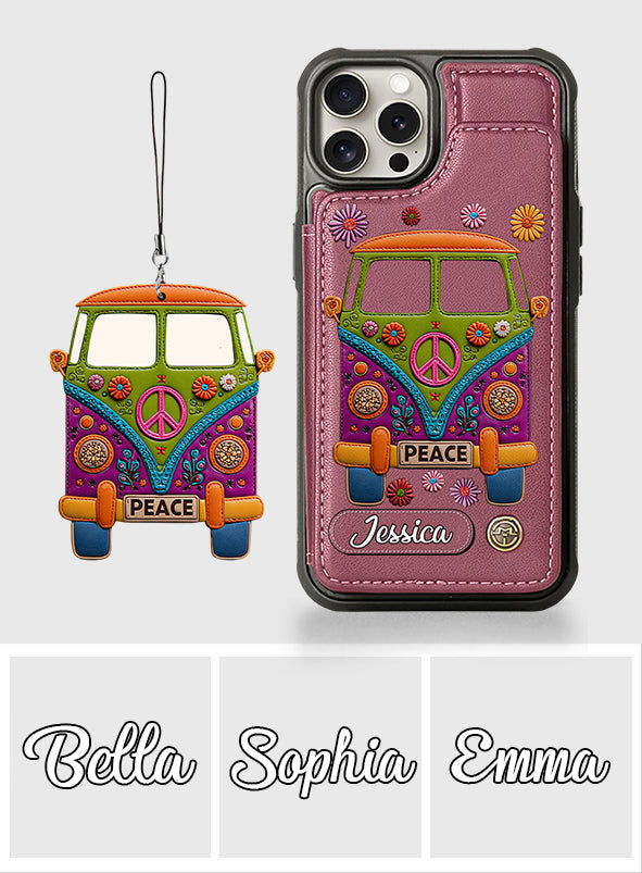 Peace Bus – Personalisierte Hippie-Handyhülle mit Lederanhänger