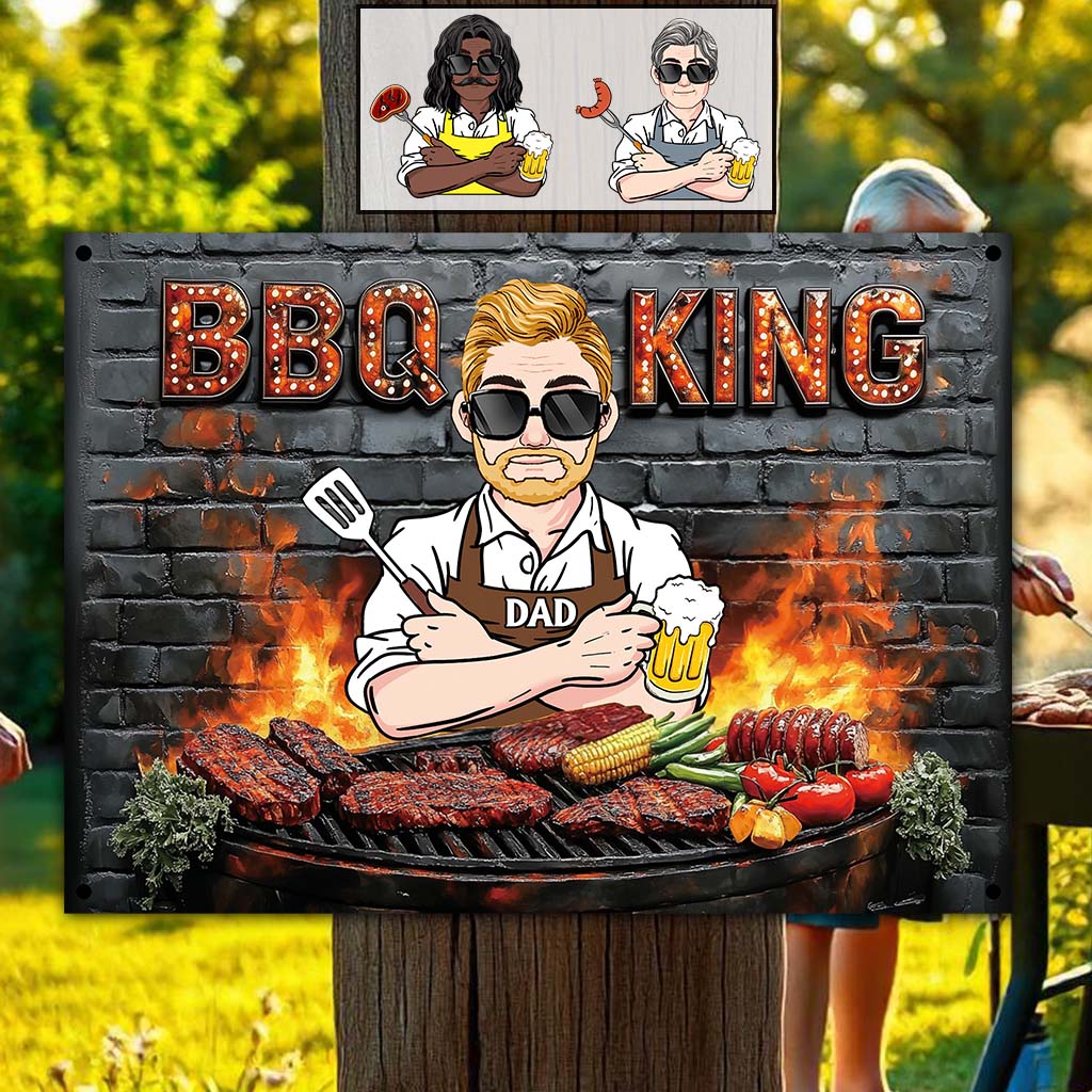 BBQ King, Gift For Dad, Husband... - Personalized Father Rectangle Metal Sign