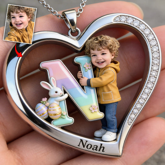 Custom Any Photo Best Easter Gift - Personalized Kid Shaped Metal Pendant Necklace