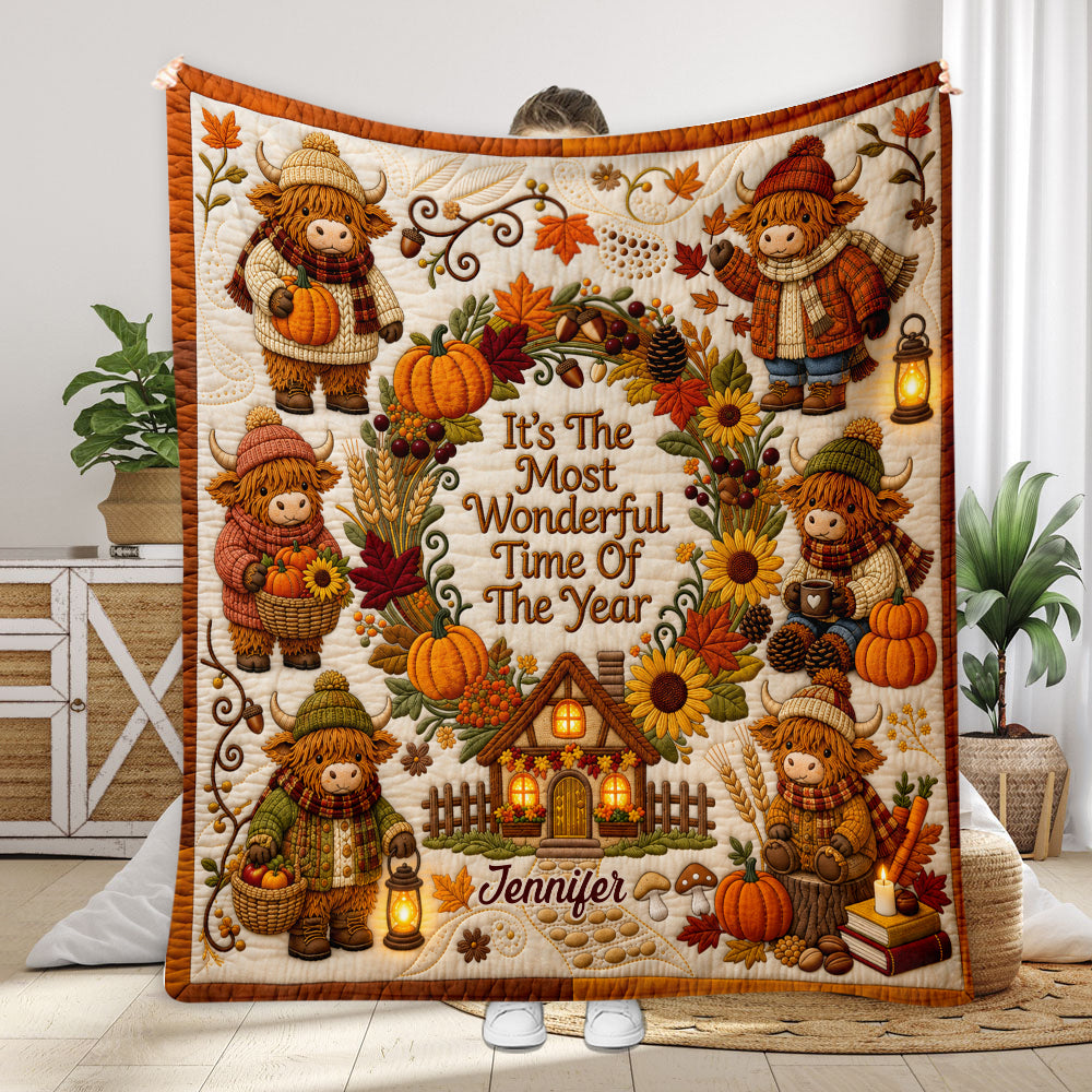 The Most Wonderful Time Of The year - Personalized Highland Cow Blanket