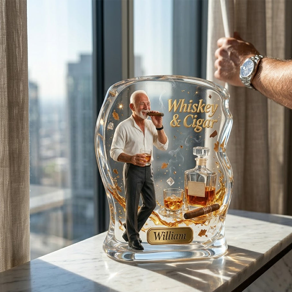 Any Photo, Whiskey & Cigar - Personalized Whisky Custom Shaped Acrylic Plaque
