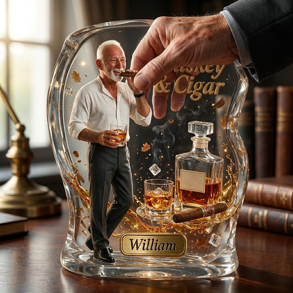 Any Photo, Whiskey & Cigar - Personalized Whisky Custom Shaped Acrylic Plaque