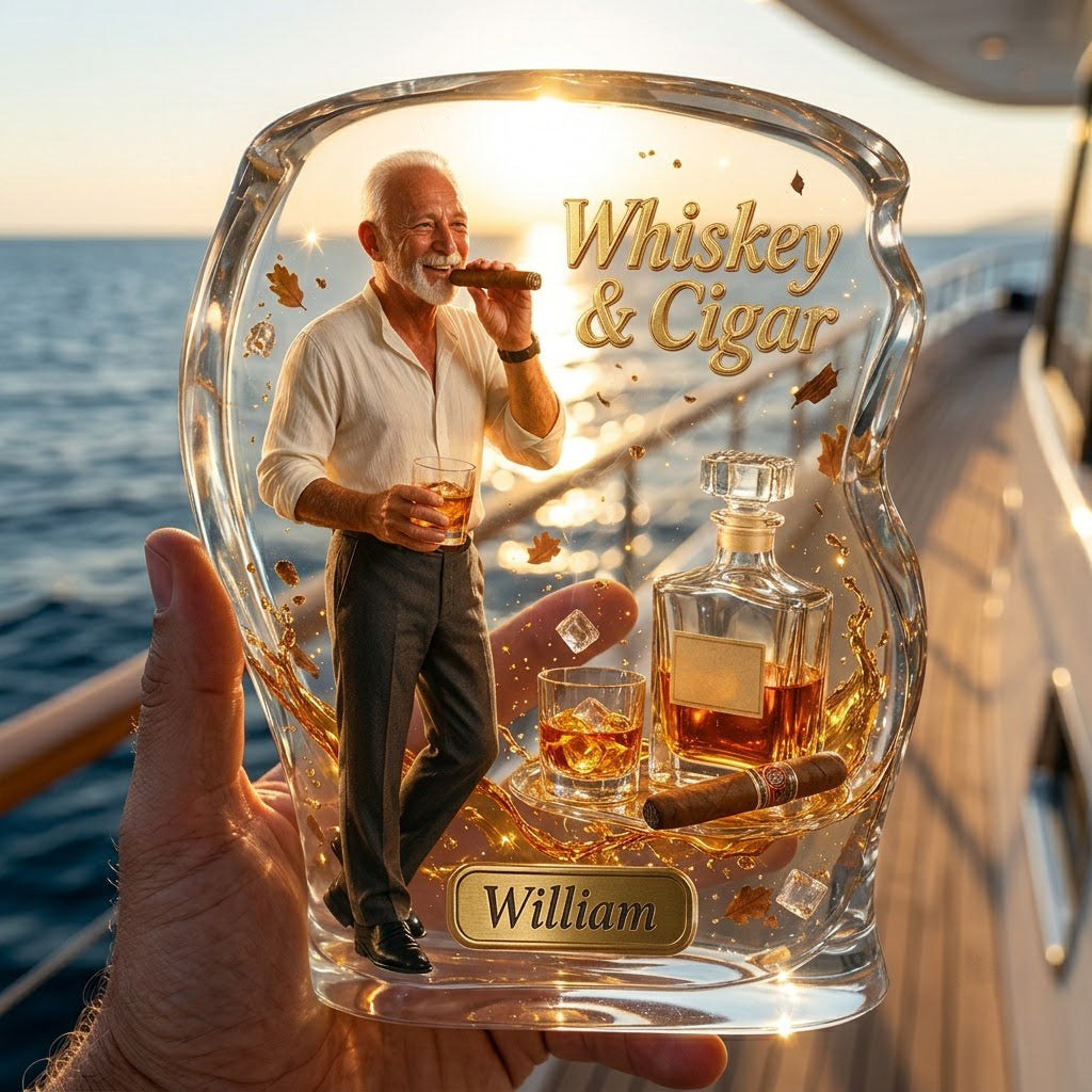 Any Photo, Whiskey & Cigar - Personalized Whisky Custom Shaped Acrylic Plaque