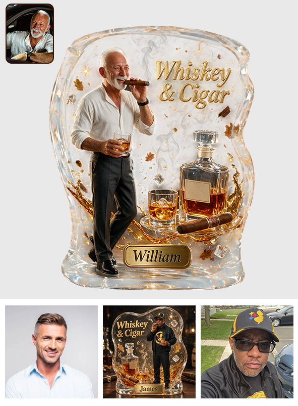 Any Photo, Whiskey & Cigar - Personalized Whisky Custom Shaped Acrylic Plaque