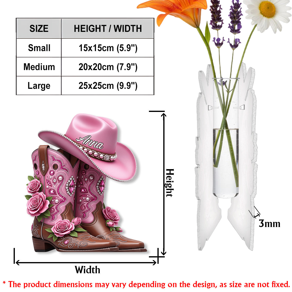 Cowboystiefel – Personalisierte Acryl-Blumenvase in Cowgirl-Form