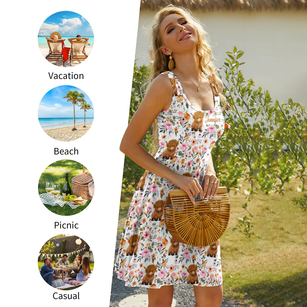 Just A Girl Who Loves Highland Cows - Personalized Highland Cow Sleeveless Dress