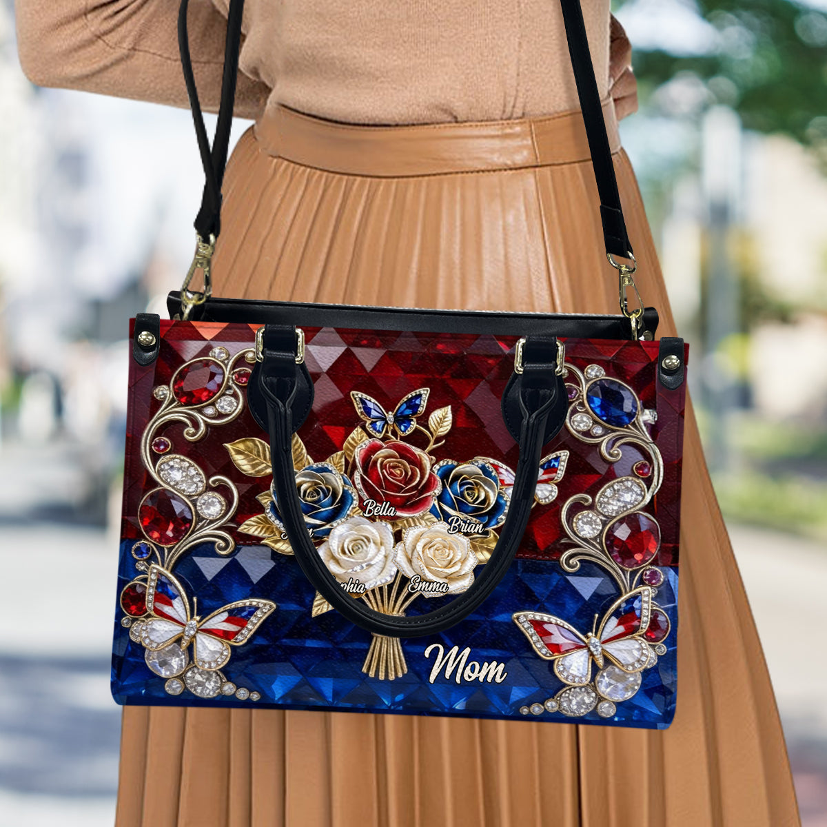 Grandma/Mom's Beautiful Rose Bouquet - Personalized Grandma Leather Handbag