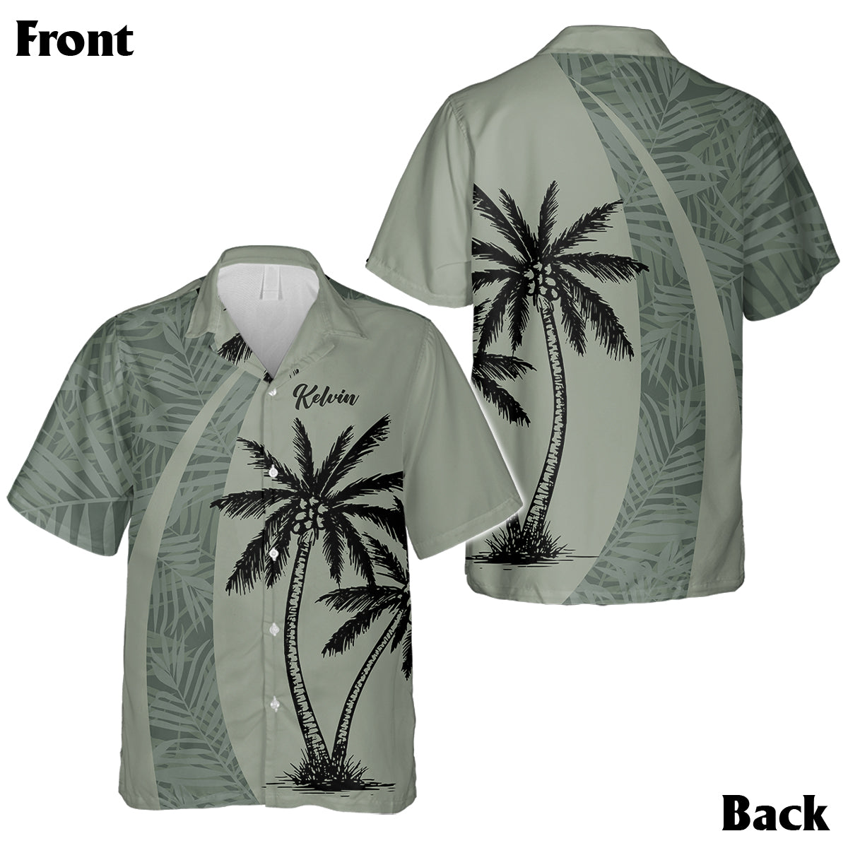 Partnerlook-Outfit mit tropischem Kokosnussblatt-Print für den Hawaii-Strand – personalisiertes Hawaiihemd und ärmelloses Kleid