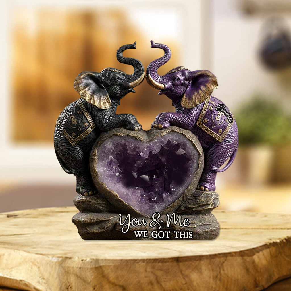 Du und ich, wir schaffen das – personalisierte Elefanten-Acrylplakette in Sonderform