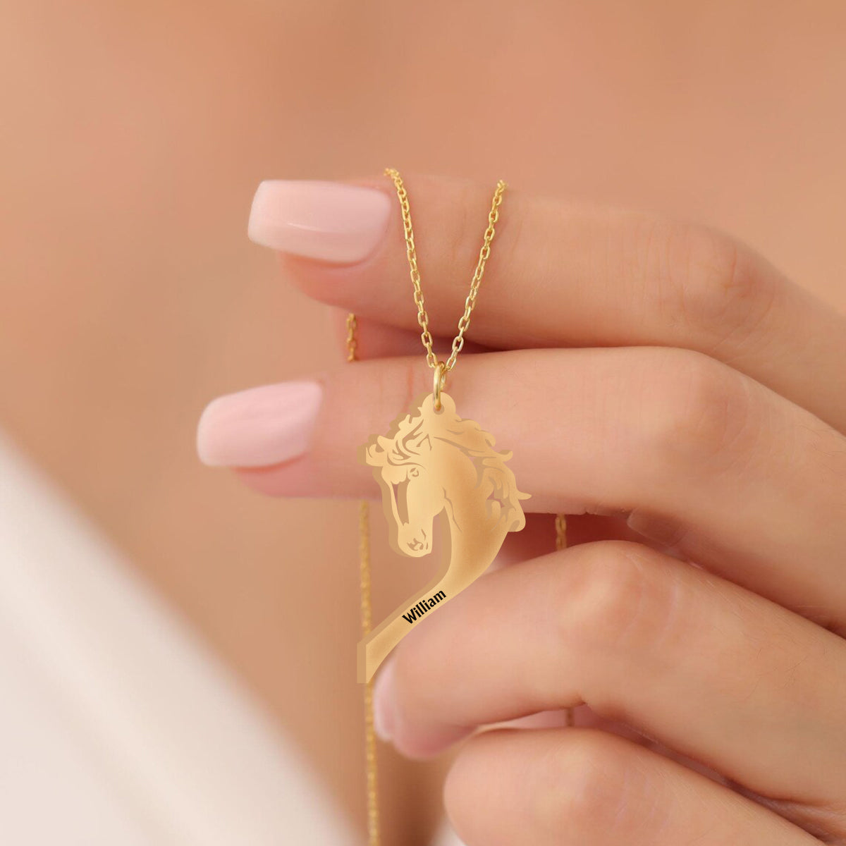 Du und ich, wir schaffen das – Personalisierte Partner-Halskette mit Pferdeanhänger