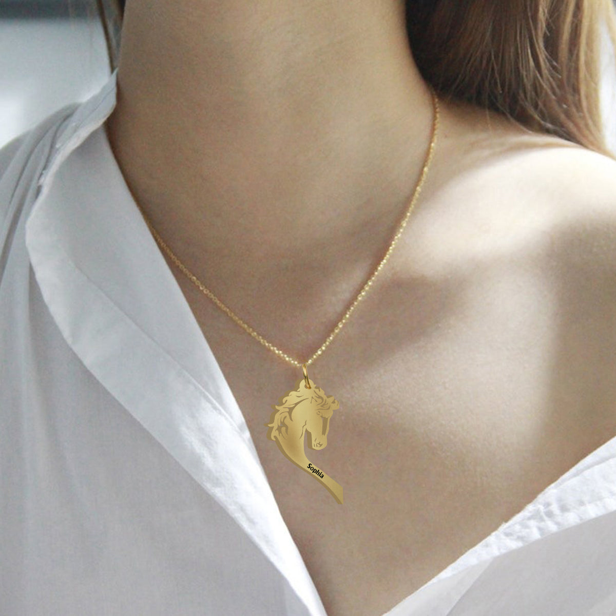 Du und ich, wir schaffen das – Personalisierte Partner-Halskette mit Pferdeanhänger