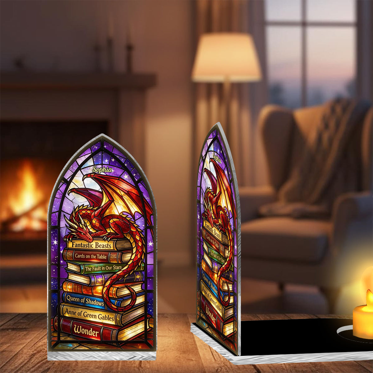 Fantasy-Drache – Personalisierter Buch-Kerzenhalter