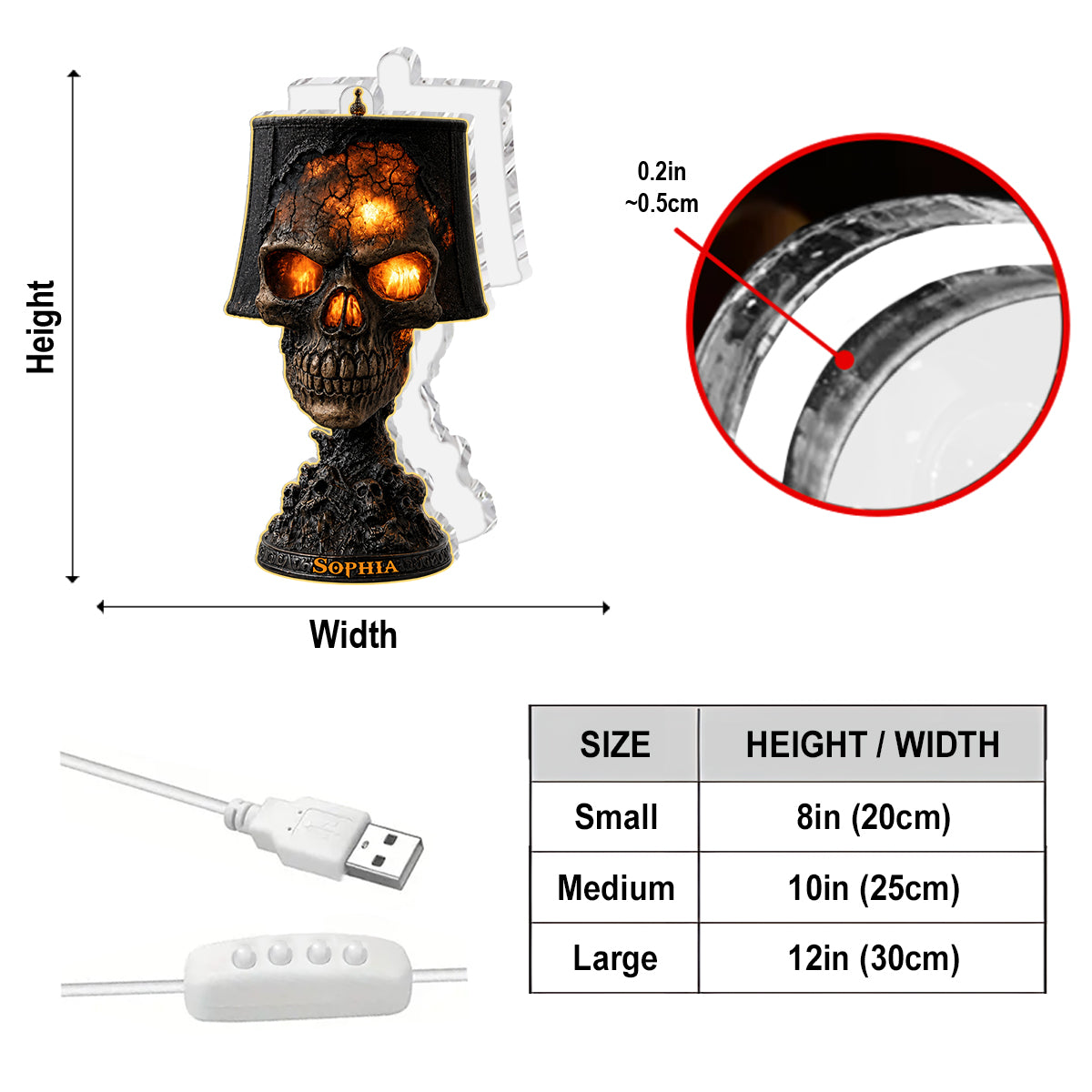 Love Skull - Personalized Skull Acrylic LED Night Light