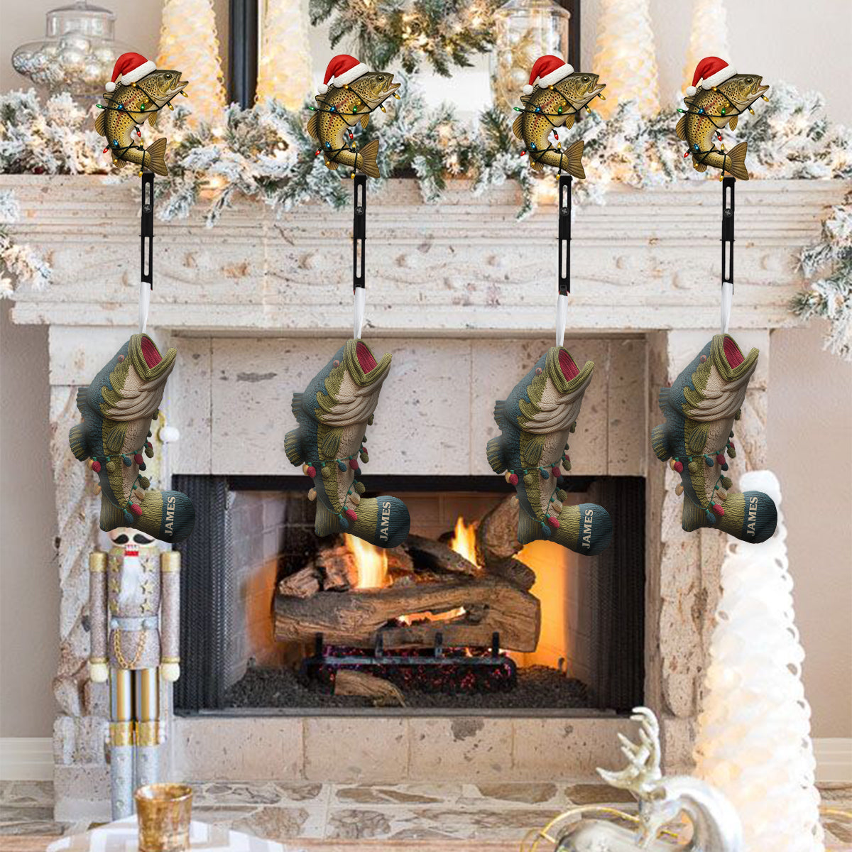 Love Fishing - Personalized Fishing Shaped Christmas Stocking