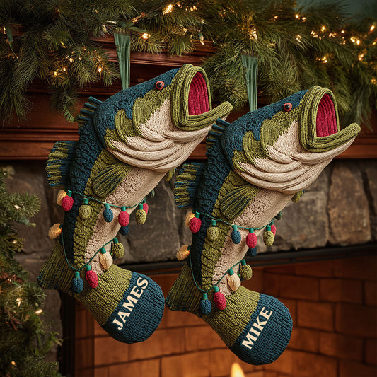 Love Fishing - Personalized Fishing Shaped Christmas Stocking
