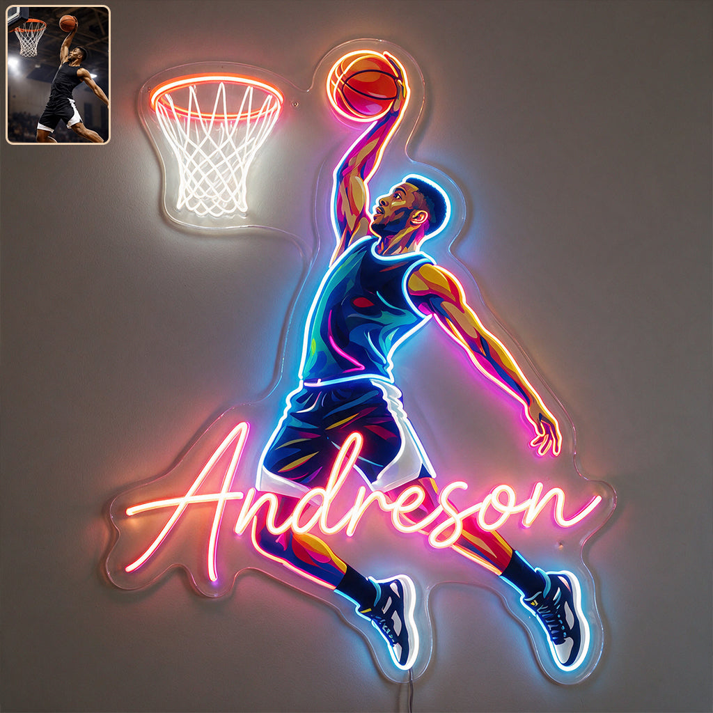 Custom From Any Photo For Any Sport - Personalized Basketball Neon LED Light Sign