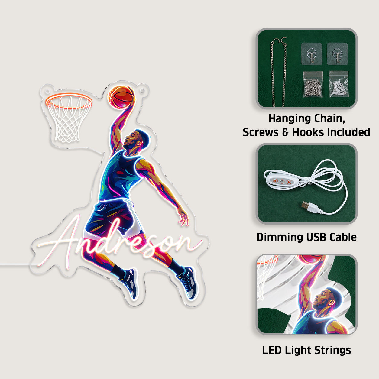 Custom From Any Photo For Any Sport - Personalized Basketball Neon LED Light Sign