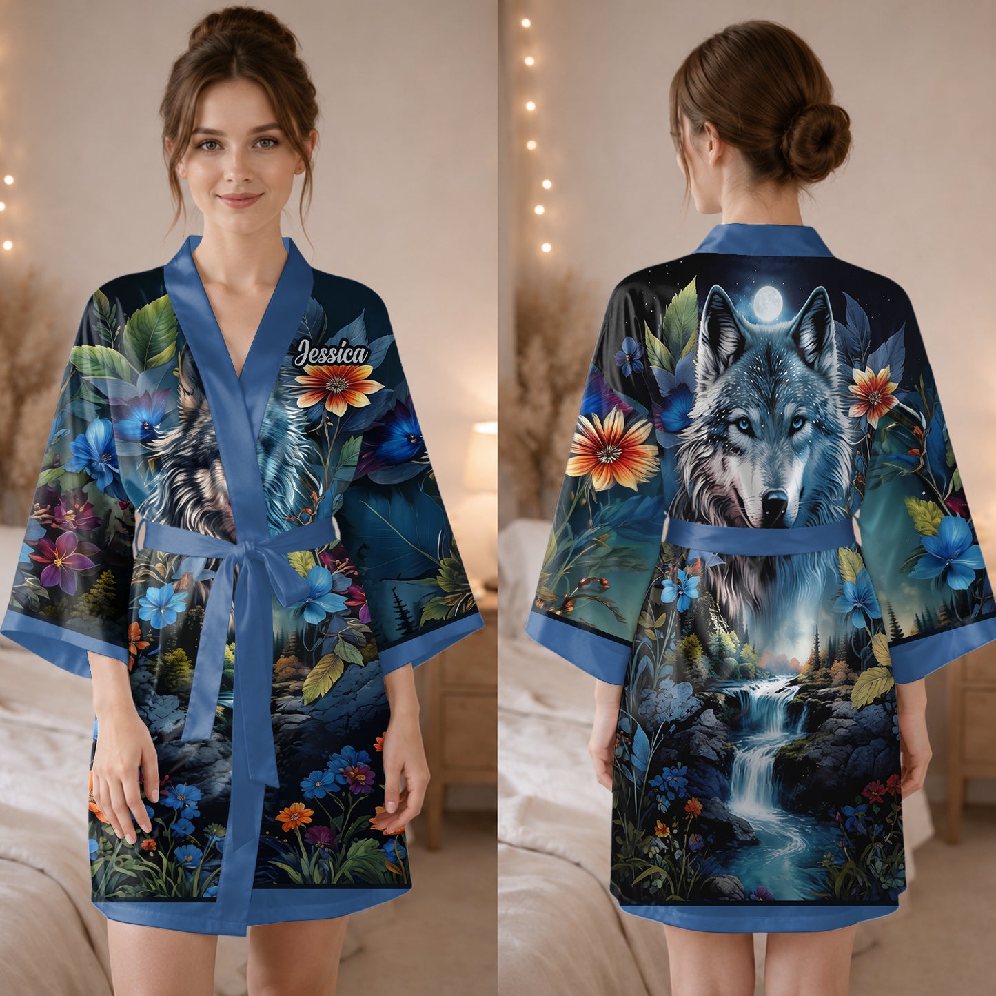 Strong Wolf - Personalized Wolf Satin Robe