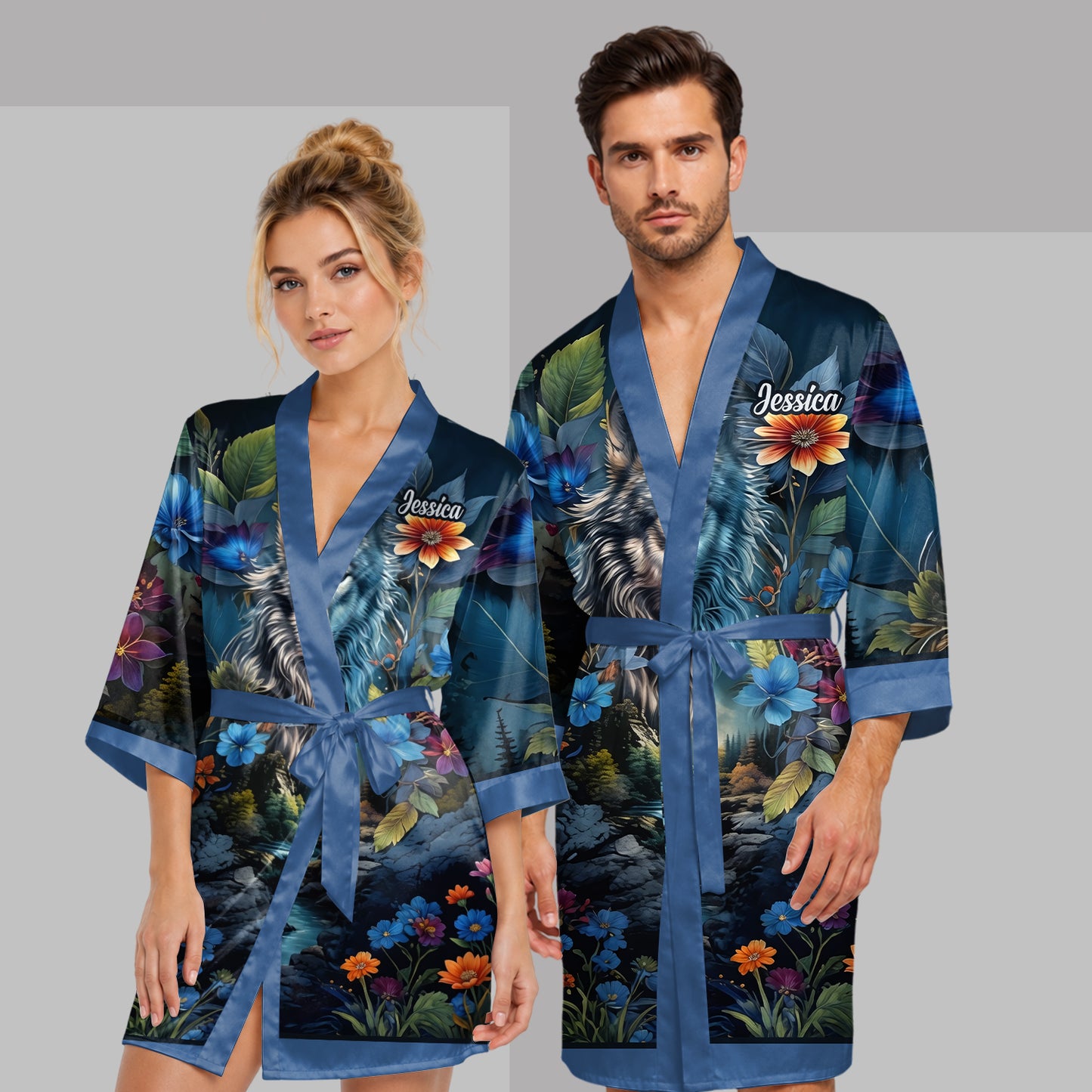 Strong Wolf - Personalized Wolf Satin Robe