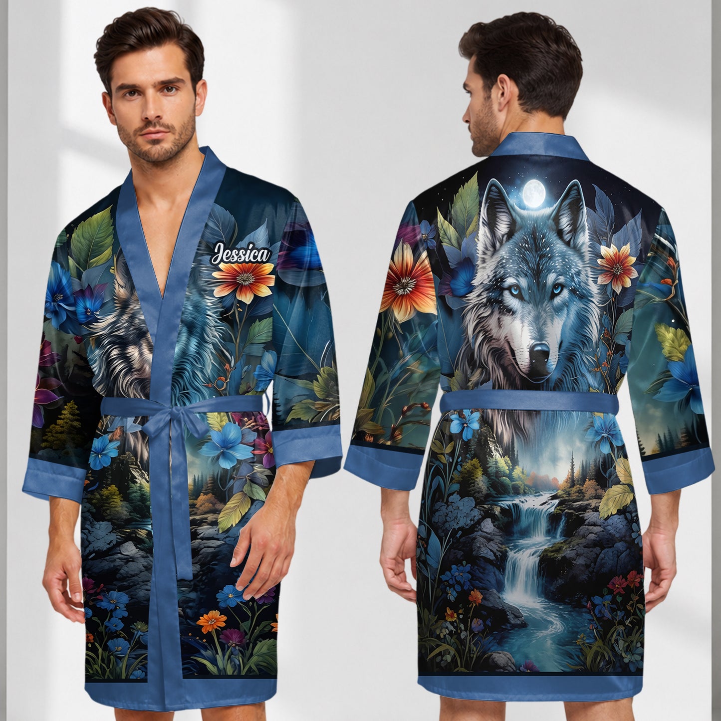 Strong Wolf - Personalized Wolf Satin Robe