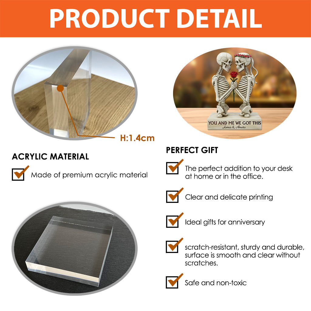 Du und ich, wir schaffen das – Personalisierte Totenkopf-Acrylplakette in individueller Form
