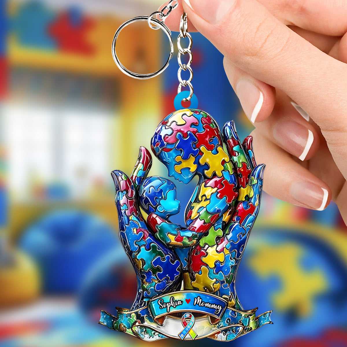 Mama und Kind – Personalisierter Schlüsselanhänger zur Sensibilisierung für Autismus