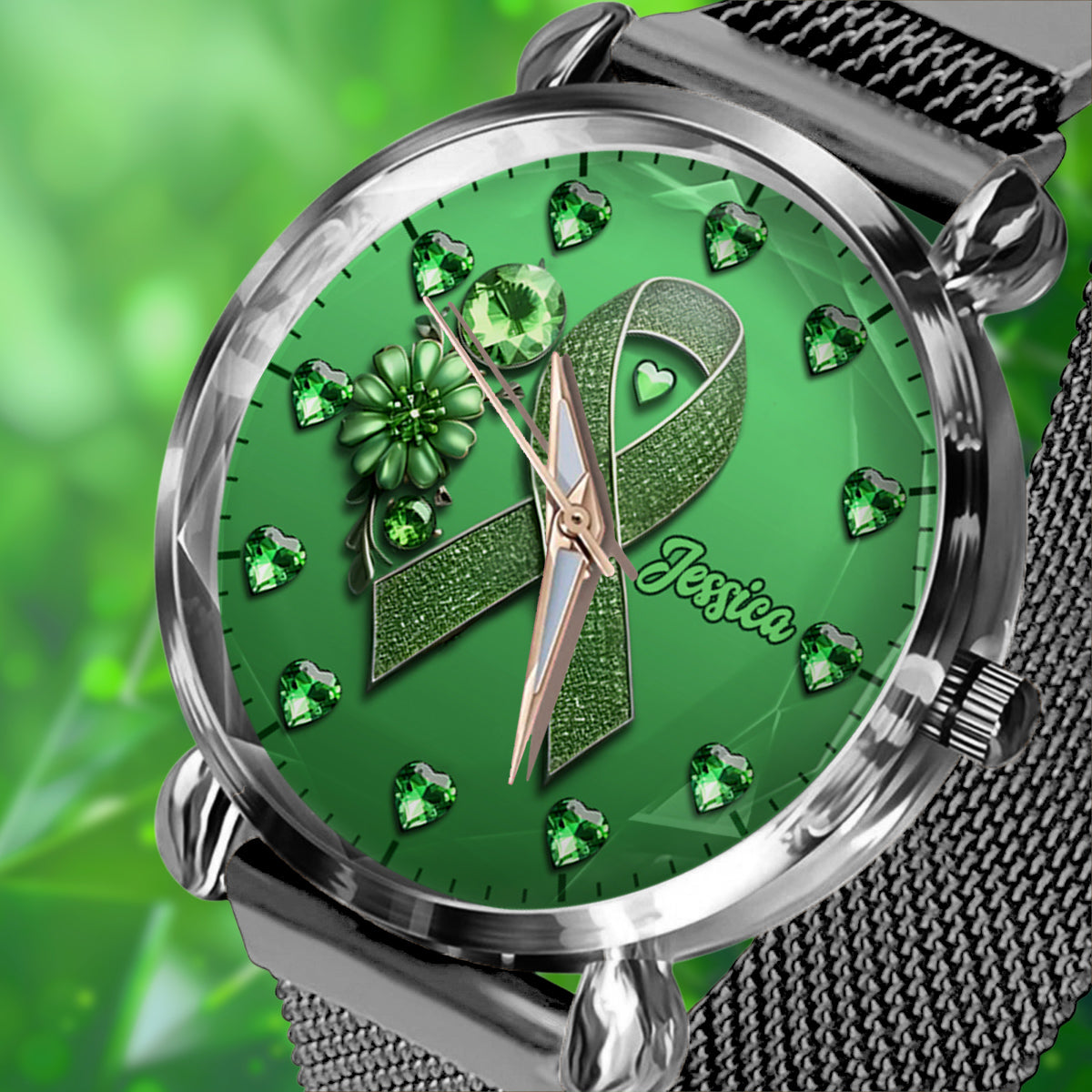 Grünes Band – Personalisierte Damen-Handuhr zur Sensibilisierung für psychische Gesundheit