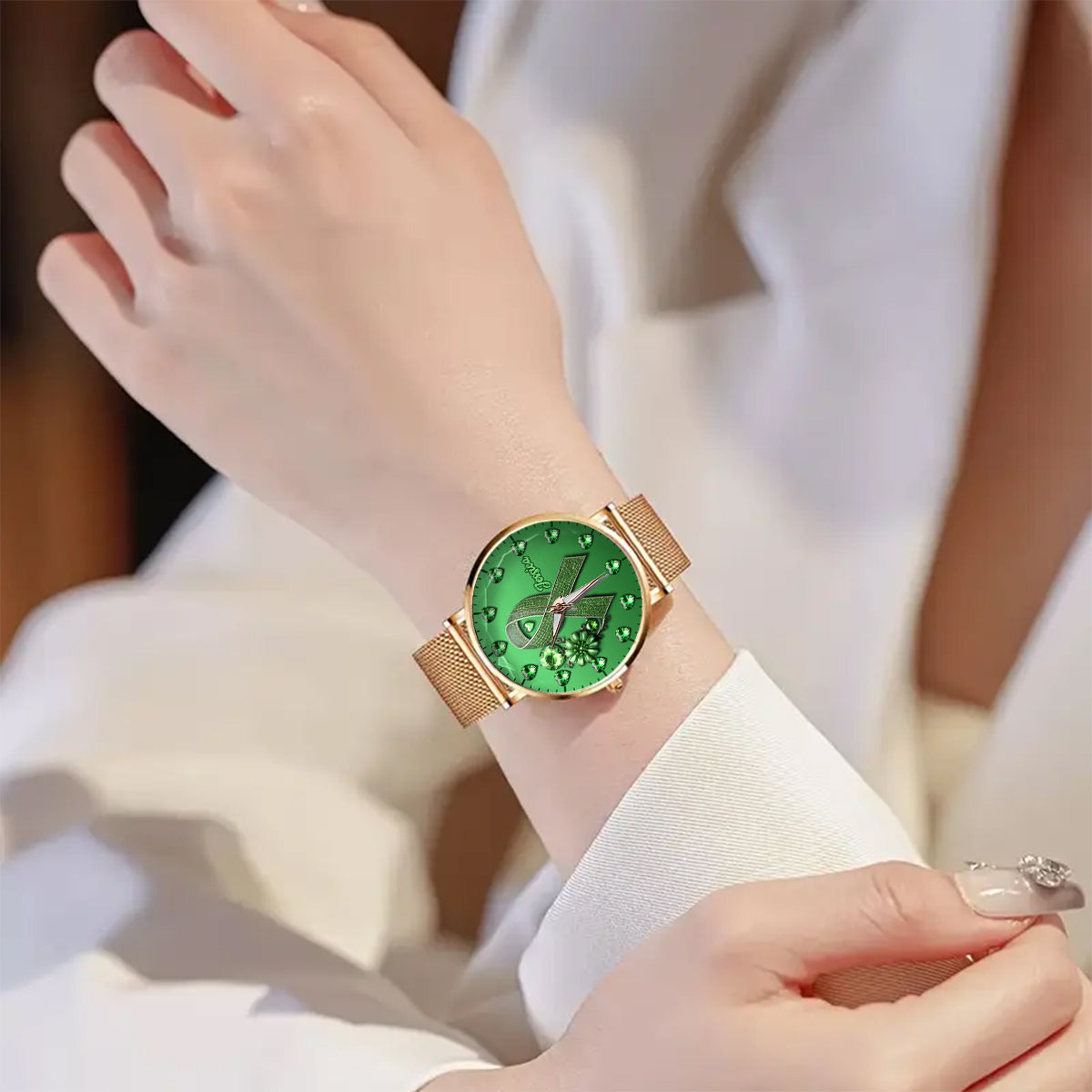 Grünes Band – Personalisierte Damen-Handuhr zur Sensibilisierung für psychische Gesundheit