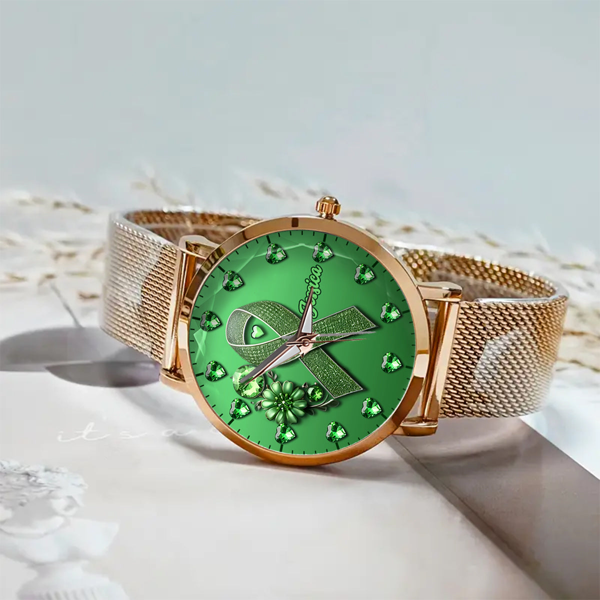 Grünes Band – Personalisierte Damen-Handuhr zur Sensibilisierung für psychische Gesundheit