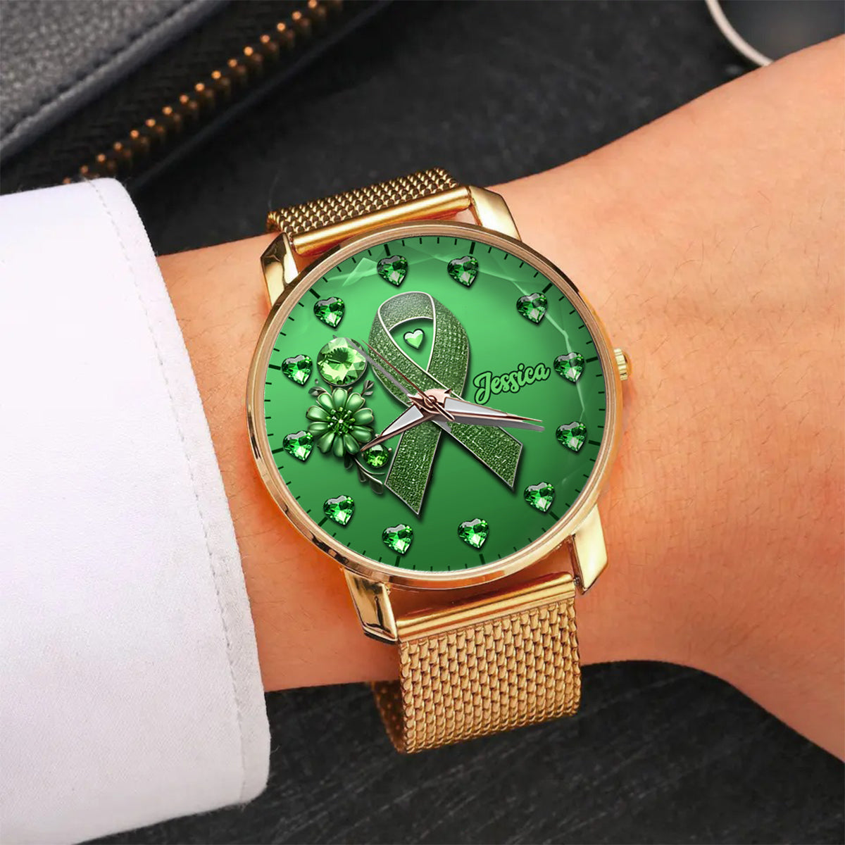 Grünes Band – Personalisierte Damen-Handuhr zur Sensibilisierung für psychische Gesundheit