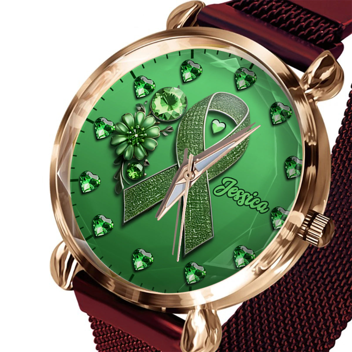 Grünes Band – Personalisierte Damen-Handuhr zur Sensibilisierung für psychische Gesundheit