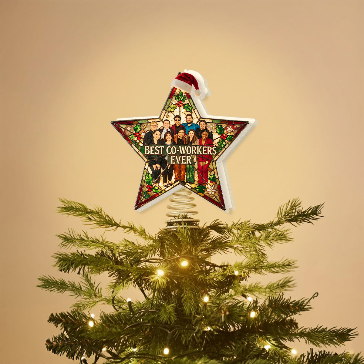 Office Christmas Tree Decoration Star - Personalized Colleague LED Light Tree Topper