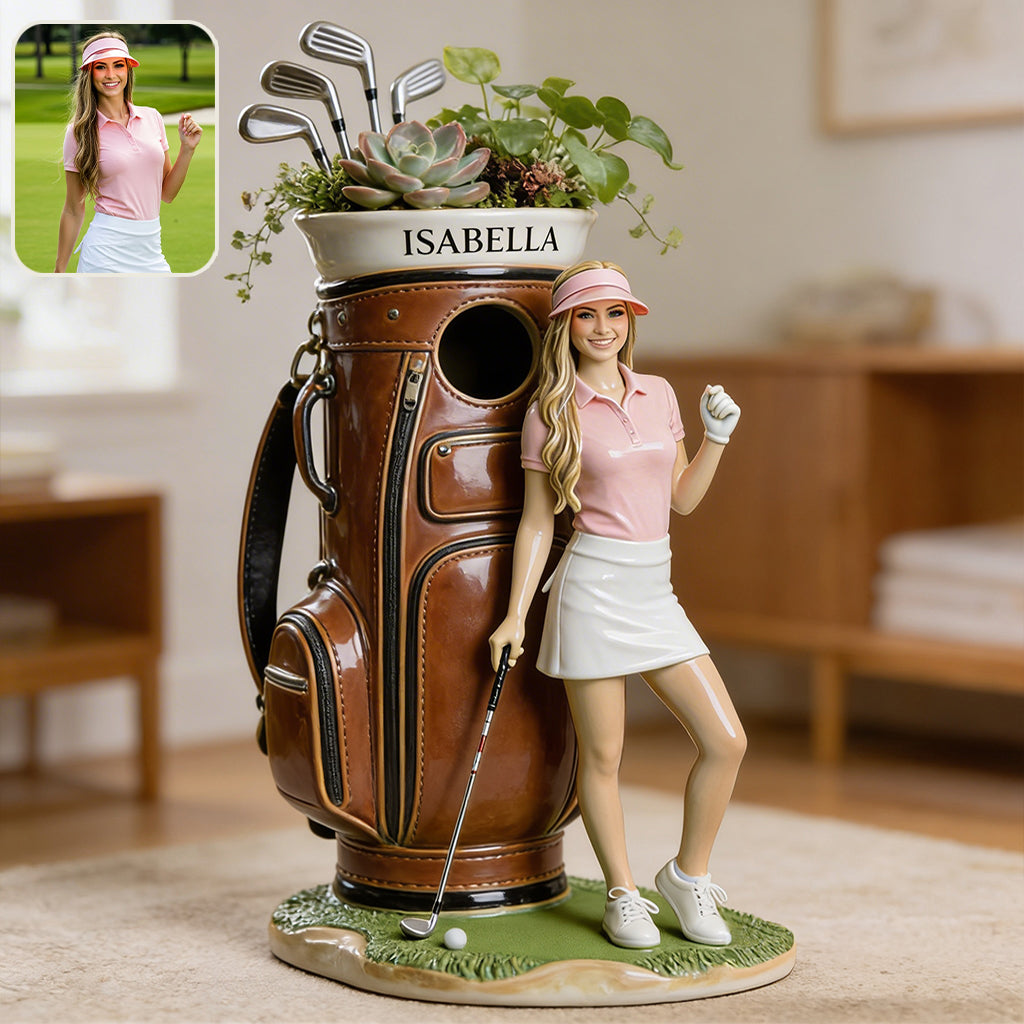 Funny Custom Golf Bag Plant Pot, Flower Vase - Personalized Golf Acrylic Pot & Stake