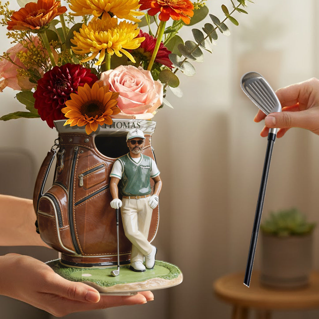 Funny Custom Golf Bag Plant Pot, Flower Vase - Personalized Golf Acrylic Pot & Stake