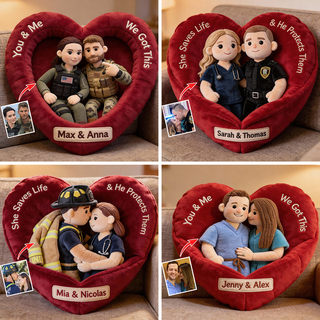 „Du und ich, wir schaffen das“ – personalisiertes Kissen in Krankenschwesternform aus Kunstfell