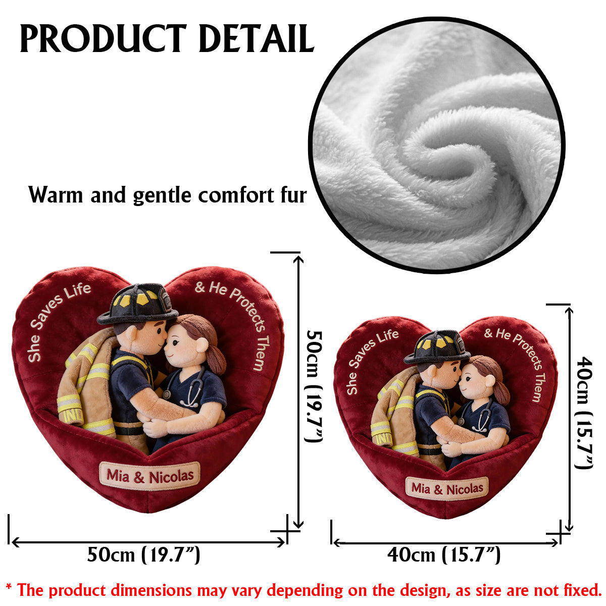 „Du und ich, wir schaffen das“ – personalisiertes Kissen in Krankenschwesternform aus Kunstfell